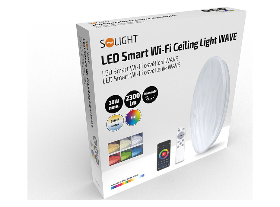 LED smart stropné svetlo Wave, 30W, 2300lm, wifi, RGB + CCT, diaľkové ovládanie