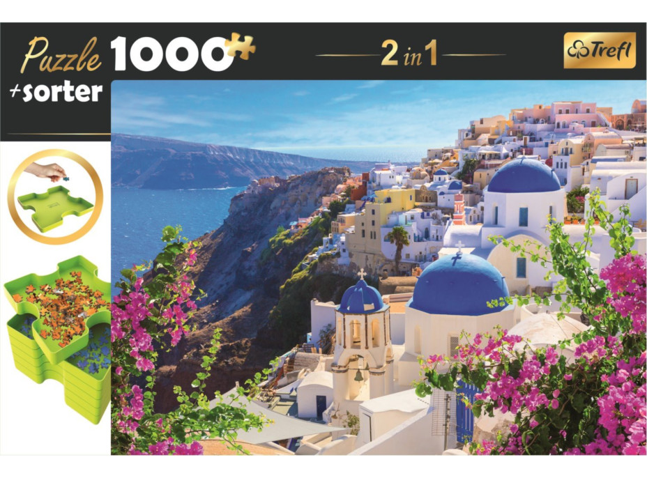 TREFL Puzzle s triedičom 2v1 Santorini, Grécko 1000 dielikov