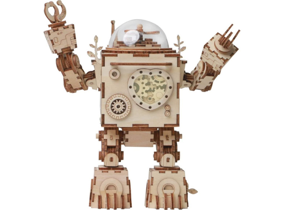 ROBOTIME Roker Svietiace 3D drevené puzzle Robot Orpheus (hracia skrinka) 221 dielikov