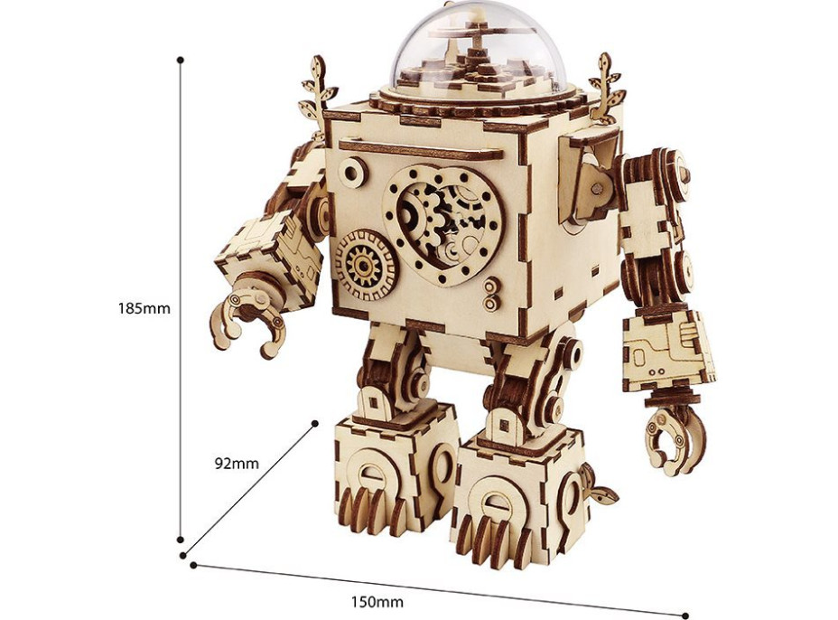 ROBOTIME Roker Svietiace 3D drevené puzzle Robot Orpheus (hracia skrinka) 221 dielikov