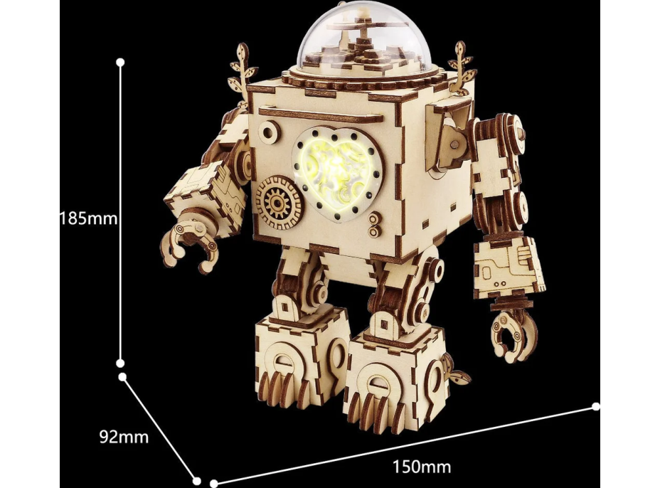 ROBOTIME Roker Svietiace 3D drevené puzzle Robot Orpheus (hracia skrinka) 221 dielikov