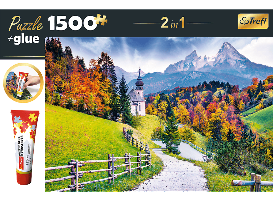 TREFL Sada 2v1 puzzle Kostol Maria Gern, Bavorsko 1500 dielikov s lepidlom