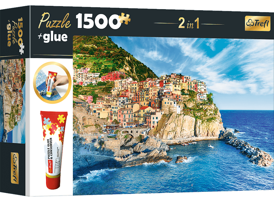 TREFL Sada 2v1 puzzle Manarola, Ligúria, Taliansko 1500 dielikov s lepidlom