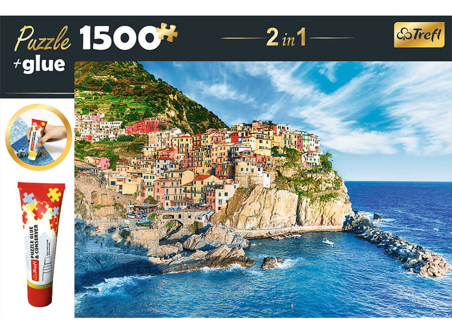 TREFL Sada 2v1 puzzle Manarola, Ligúria, Taliansko 1500 dielikov s lepidlom