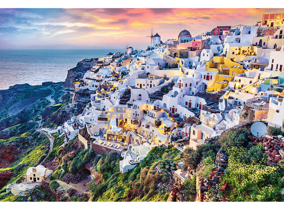 TREFL Sada 2v1 puzzle Nádherný ostrov Santorini, Grécko 1500 dielikov s lepidlom