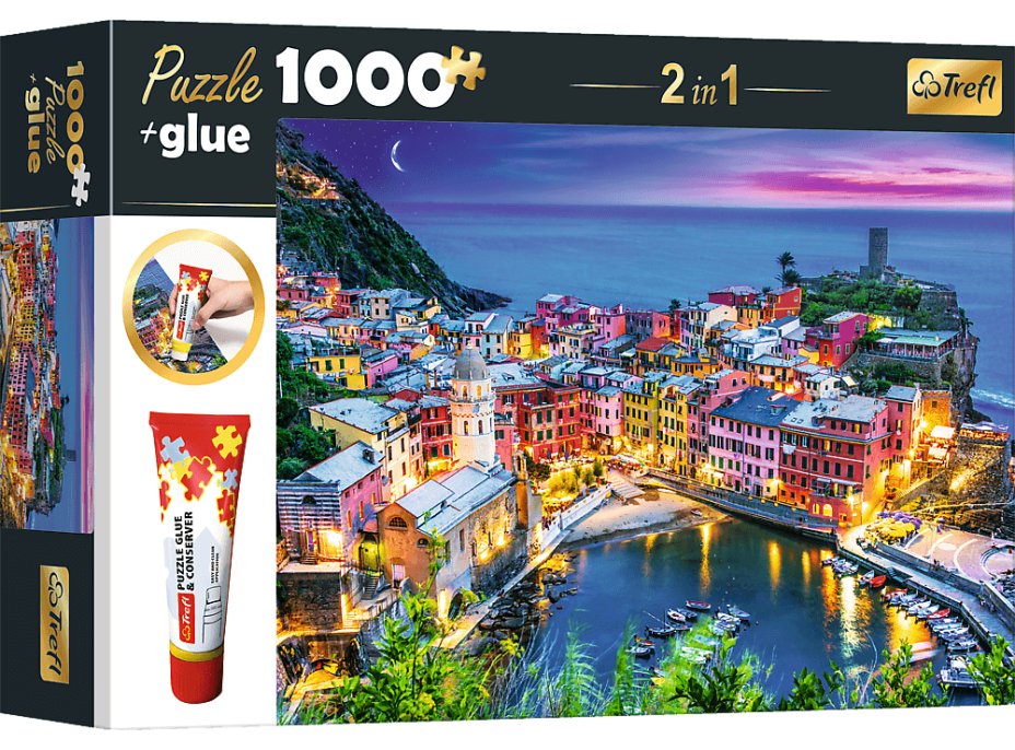 TREFL Sada 2v1 puzzle Vernazza, Ligúria, Taliansko 1000 dielikov s lepidlom