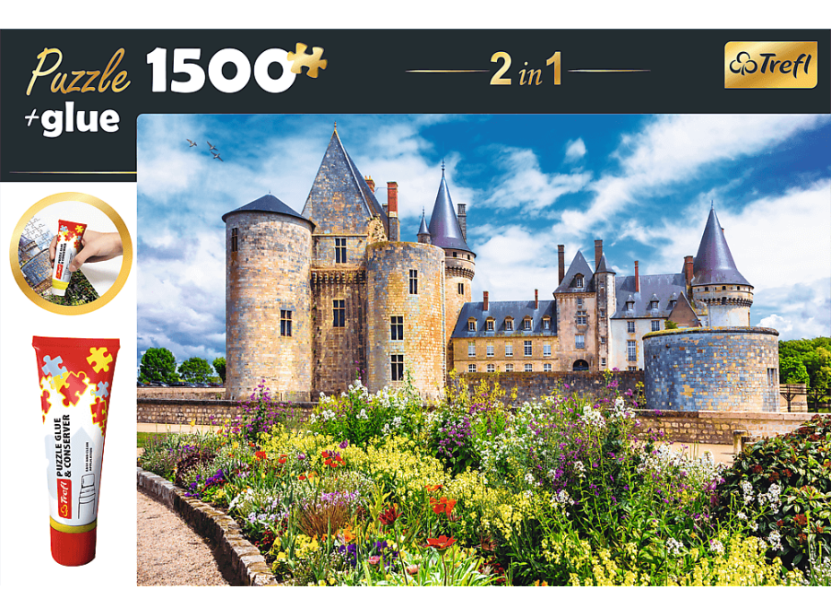 TREFL Sada 2v1 puzzle Zámok Sully-sur-Loire, Francúzsko 1500 dielikov s lepidlom