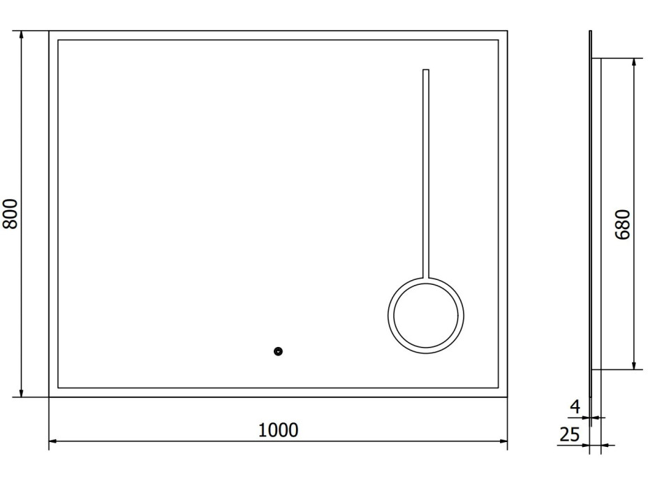 Obdĺžnikové zrkadlo MEXEN KALA 100x80 cm - s LED podsvietením, zväčšovacou lupou a vyhrievaním, 9820-100-080-611-00