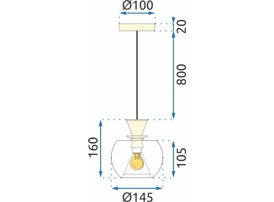 Stropné svietidlo FUNNEL - kov/sklo - zlaté