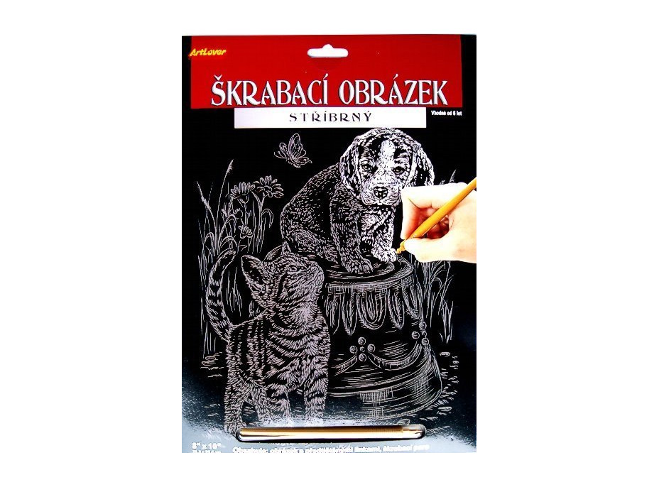 ARTLOVER Škrabací obrázok strieborný Mačiatko a šteňa 20x25cm