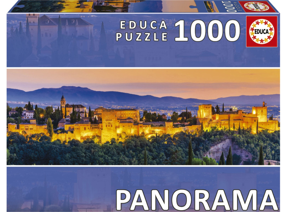 EDUCA Panoramatické puzzle Západ slnka v Španielsku: Alhambra, Granada 1000 dielikov