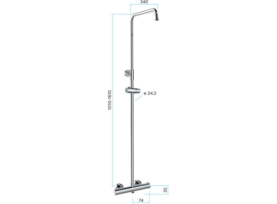 Sprchová tyč s termostatickou sprchovou batériou - bez príslušenstva - chrómová