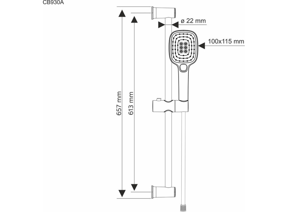 Sprchová tyč s trojpolohovou ručnou sprchou - 65,7 cm - chrómová