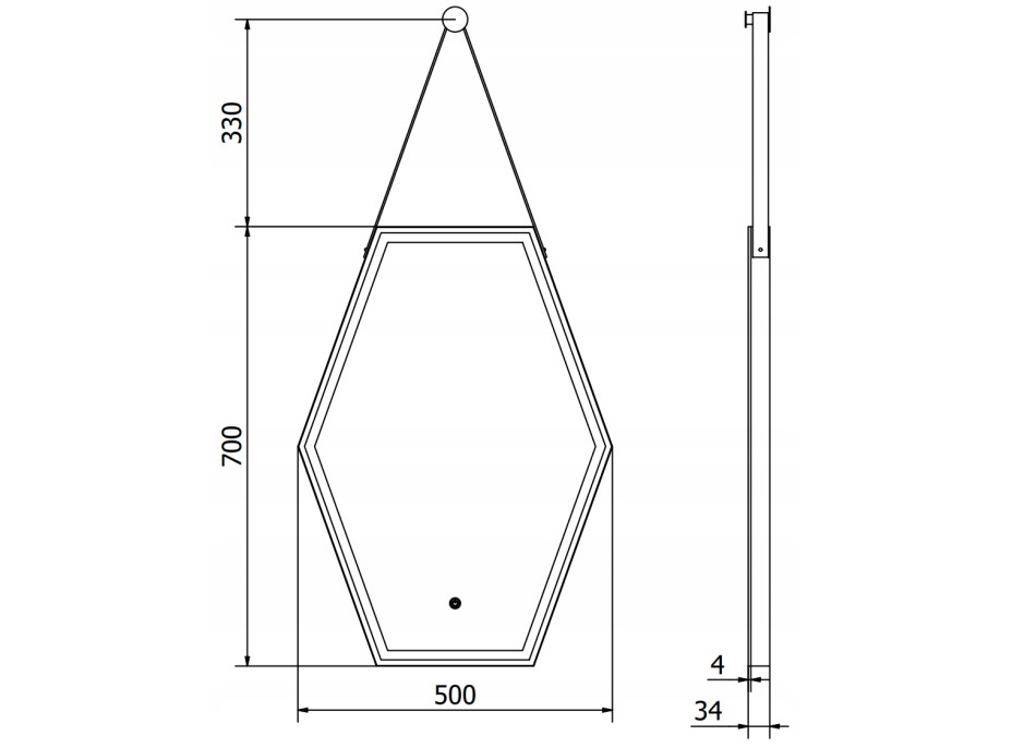 Závesné hexa zrkadlo MEXEN ORLA 50x70 cm - s LED podsvietením a vyhrievaním, 9815-050-070-611-70