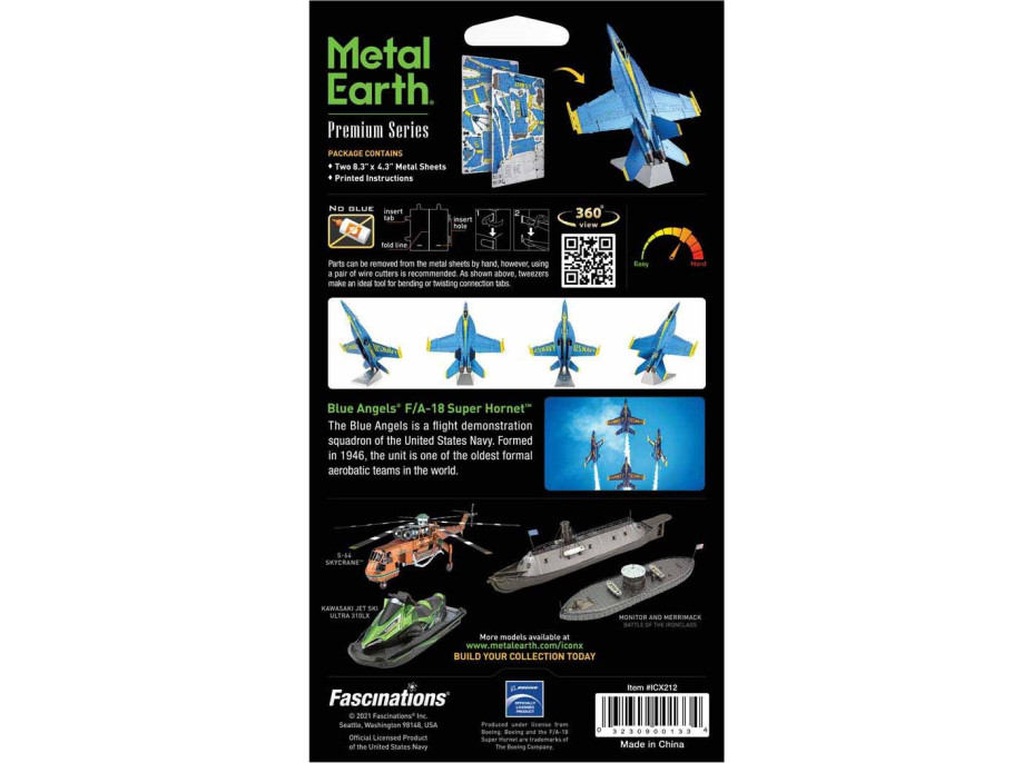 METAL EARTH 3D puzzle F, A-18 Super Hornet - Blue Angels (ICONX)