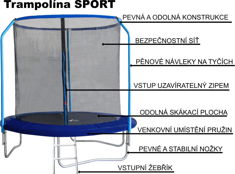 PIXINO Trampolína Sport 305 cm s ochrannou sieťou a rebríkom