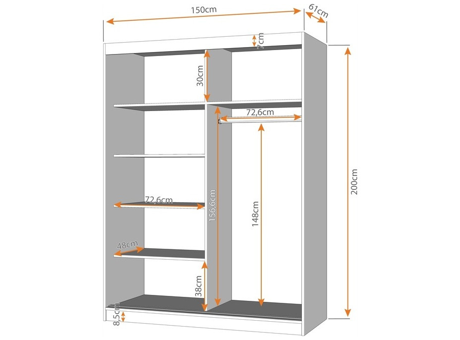 Šatníková skriňa VISION 8 - čierna (viac variant)