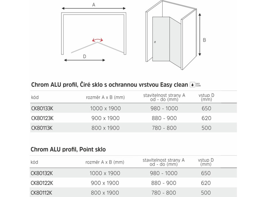 Sprchové dvere Lima - zalamovacie - chróm/sklo Point