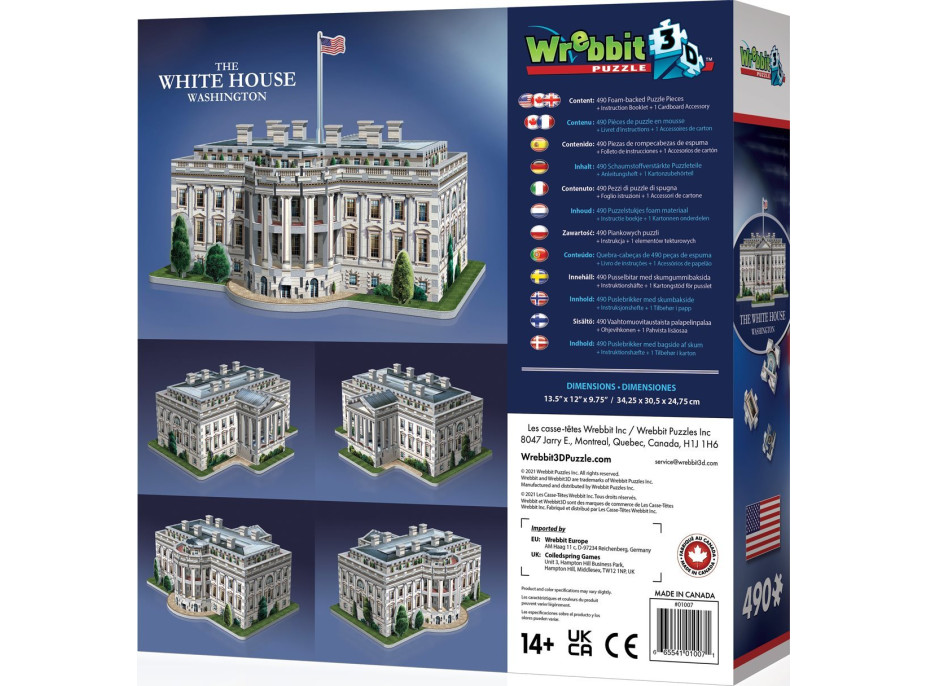 WREBBIT 3D puzzle Biely dom, Washington 490 dielikov