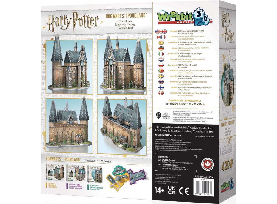 WREBBIT 3D puzzle Harry Potter: Bradavice, Hodinová veža 420 dielikov