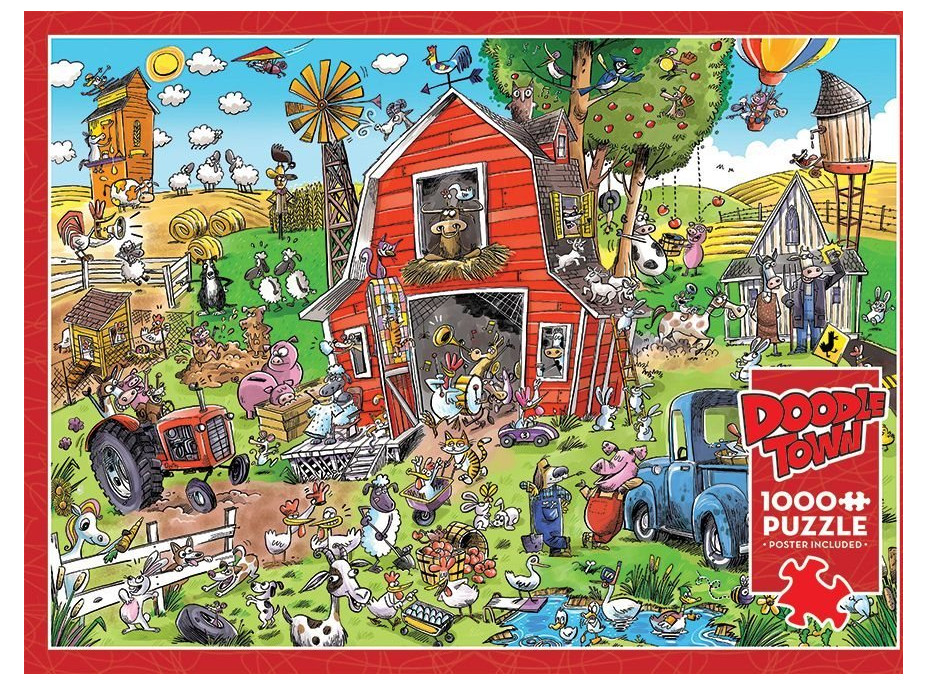 COBBLE HILL Puzzle DoodleTown: Šialená farma 1000 dielikov