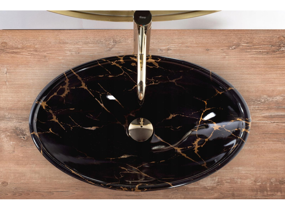 Keramické umývadlo Rea PAMELA BLACK MARBLE SHINY - imitácia čierneho mramoru - lesklé