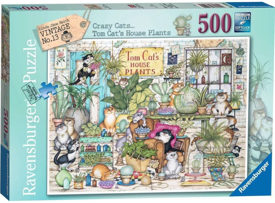 RAVENSBURGER Puzzle Crazy Cats: Tomovo kvetinárstvo 500 dielikov