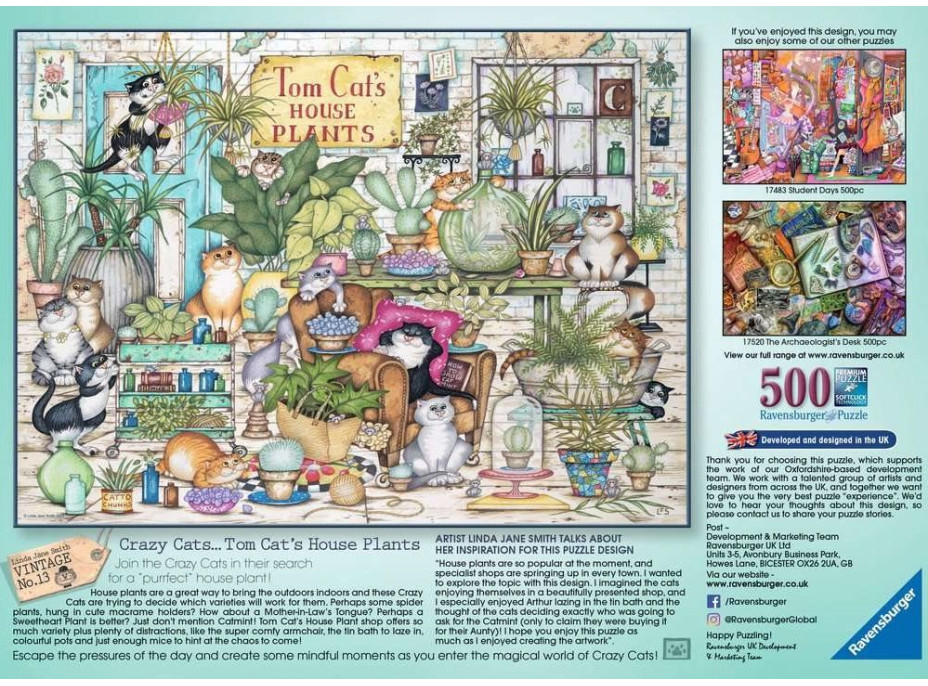 RAVENSBURGER Puzzle Crazy Cats: Tomovo kvetinárstvo 500 dielikov