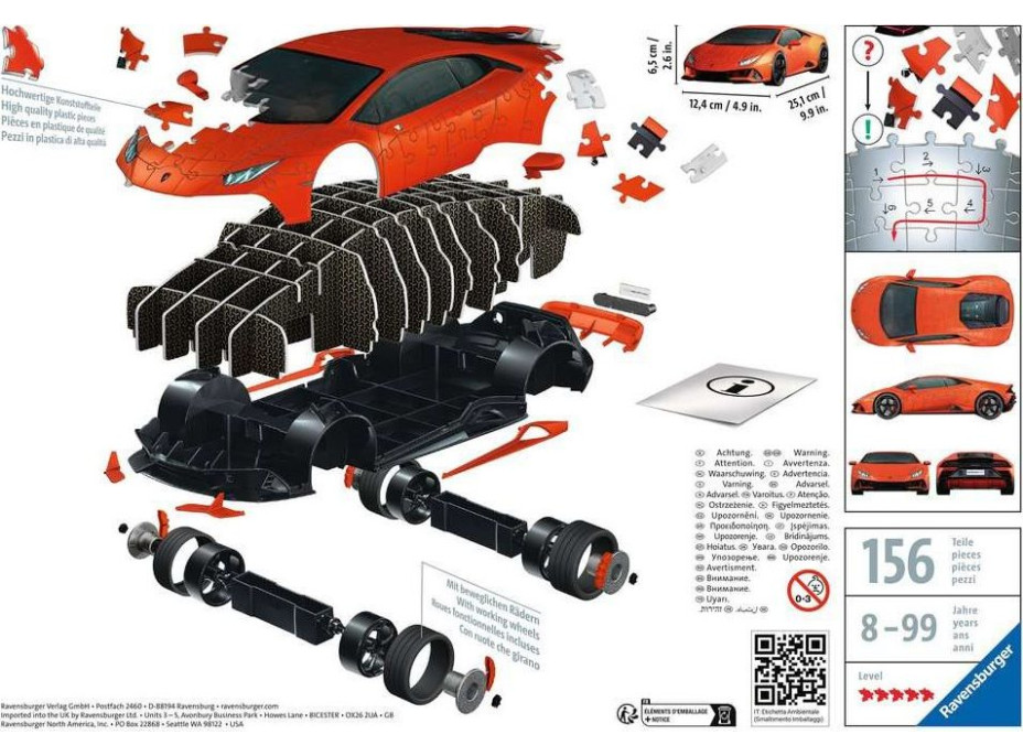 RAVENSBURGER 3D puzzle Lamborghini Huracán Evo oranžové 156 dielikov
