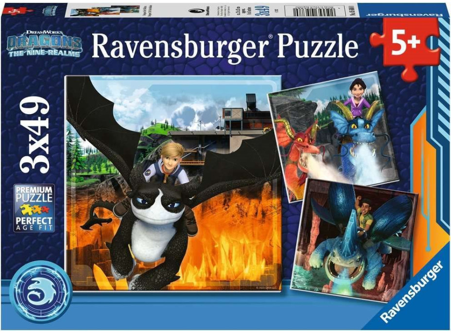 RAVENSBURGER Puzzle Ako vycvičiť draka: Deväť kráľovstiev 3x49 dielikov