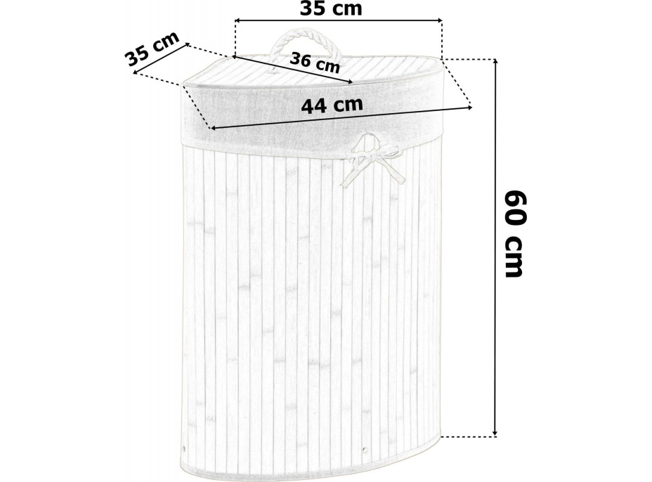 Rohový bambusový kôš s vekom 60L - šedobiely