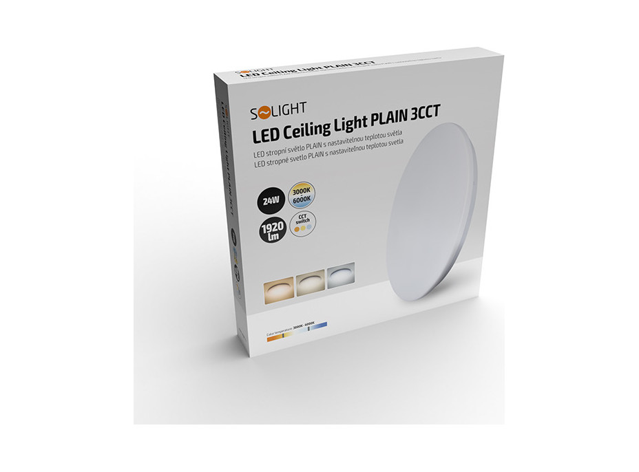 LED stropné svetlo Plain, 3CCT, 24W, 1920lm