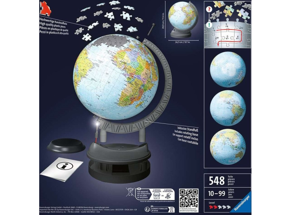 RAVENSBURGER Puzzleball Svietiaci Globus (Zemeguľa) 548 dielikov