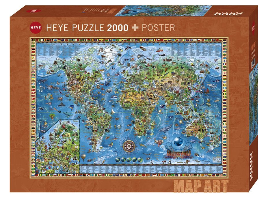 HEYE Puzzle Map Art: Úžasný svet 2000 dielikov