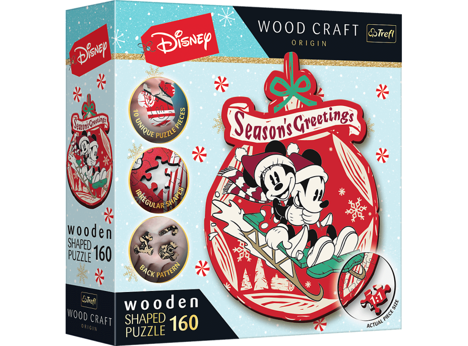 Trefl Wood Craft Origin puzzle Vianočné dobrodružstvo Mickeyho a Minnie 160 dielikov