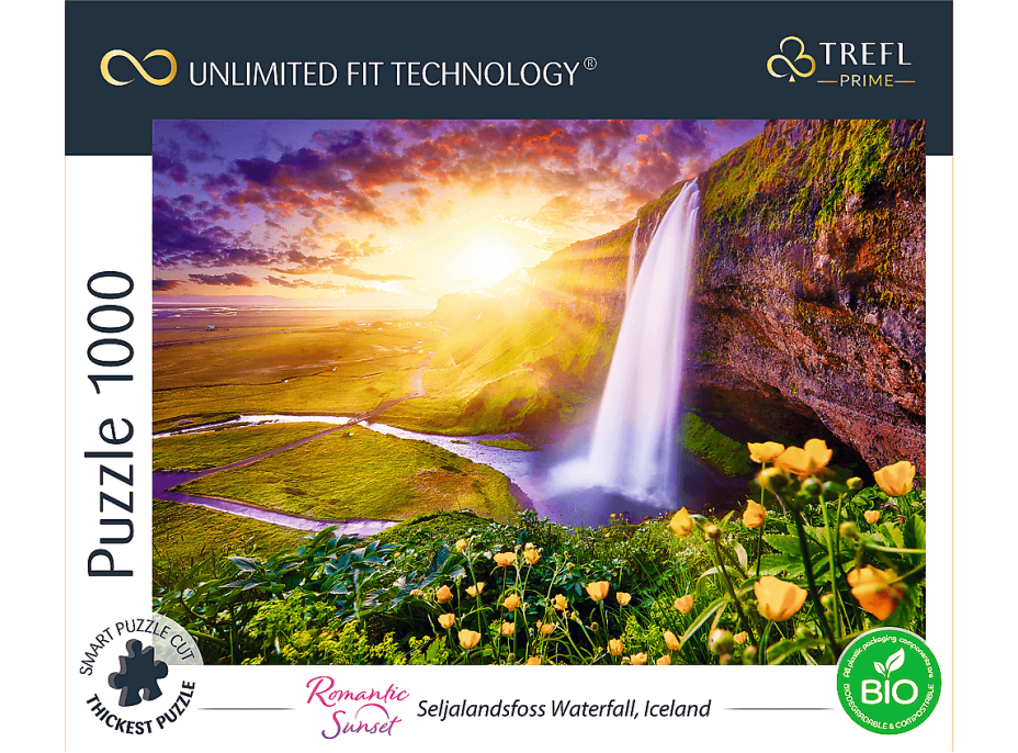 TREFL Puzzle UFT Romantic Sunset: Seljalandsfoss vodopády, Island 1000 dielikov