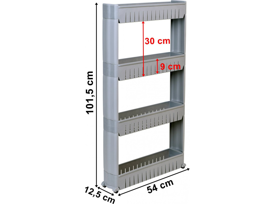 Šedý regál na kolieskach OSMERA