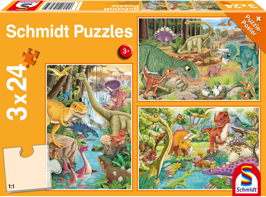 SCHMIDT Puzzle Dinosaury 3x24 dielikov