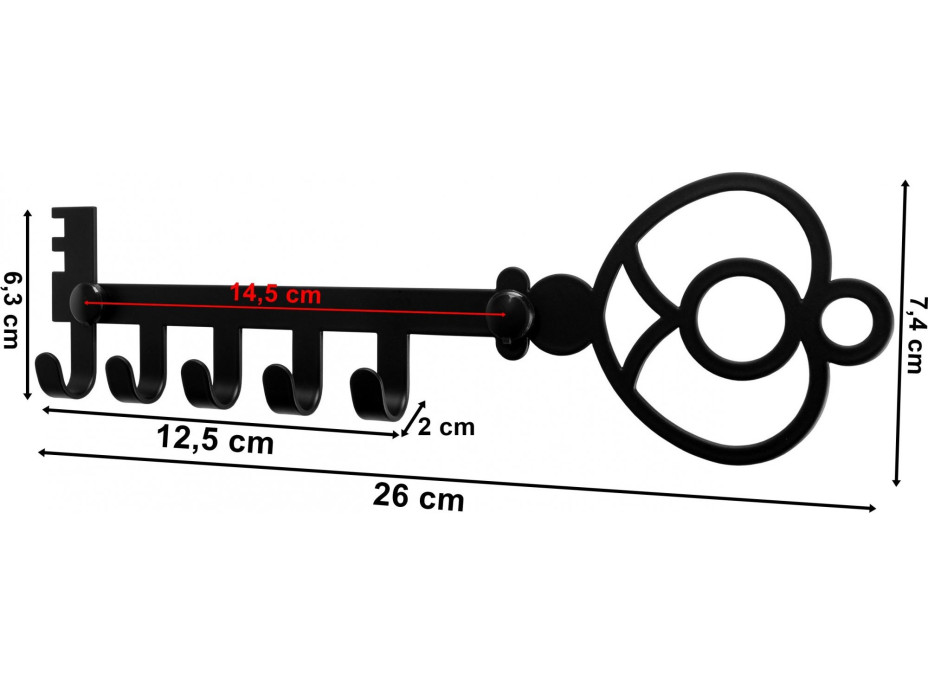 Čierny vešiak na kľúče KLAVIS