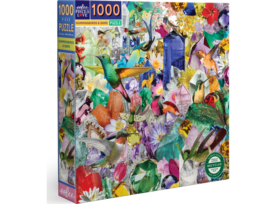 EEBOO Štvorcové puzzle Kolibríky a drahokamy 1000 dielikov