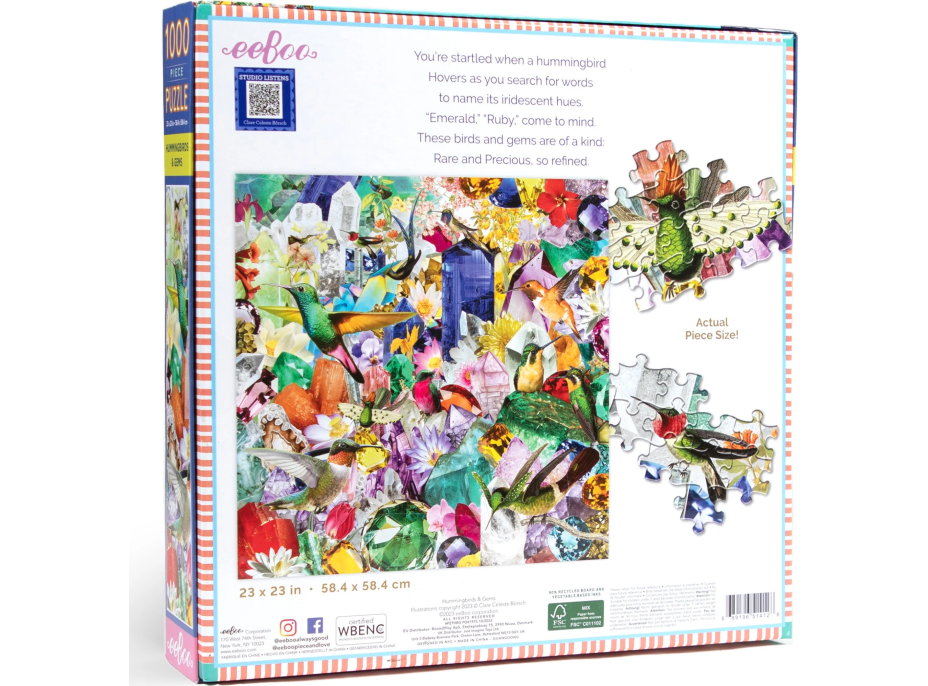 EEBOO Štvorcové puzzle Kolibríky a drahokamy 1000 dielikov