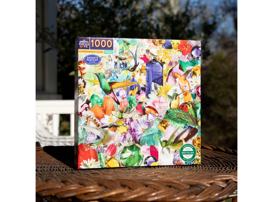 EEBOO Štvorcové puzzle Kolibríky a drahokamy 1000 dielikov