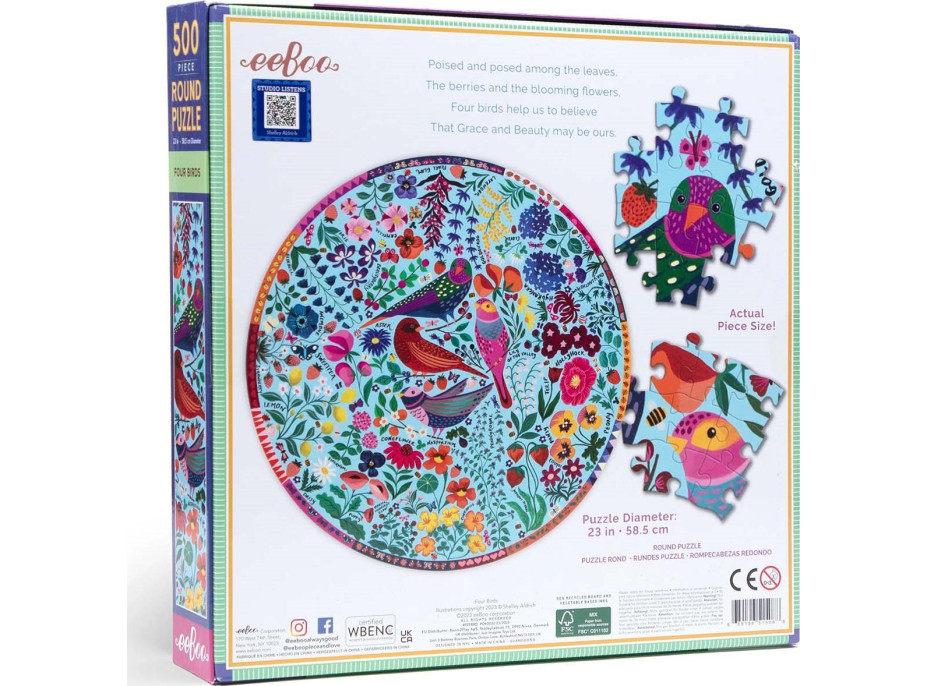 EEBOO Okrúhle puzzle Štyri vtáčiky 500 dielikov