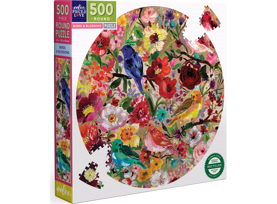 EEBOO Okrúhle puzzle Vtáky a kvety 500 dielikov