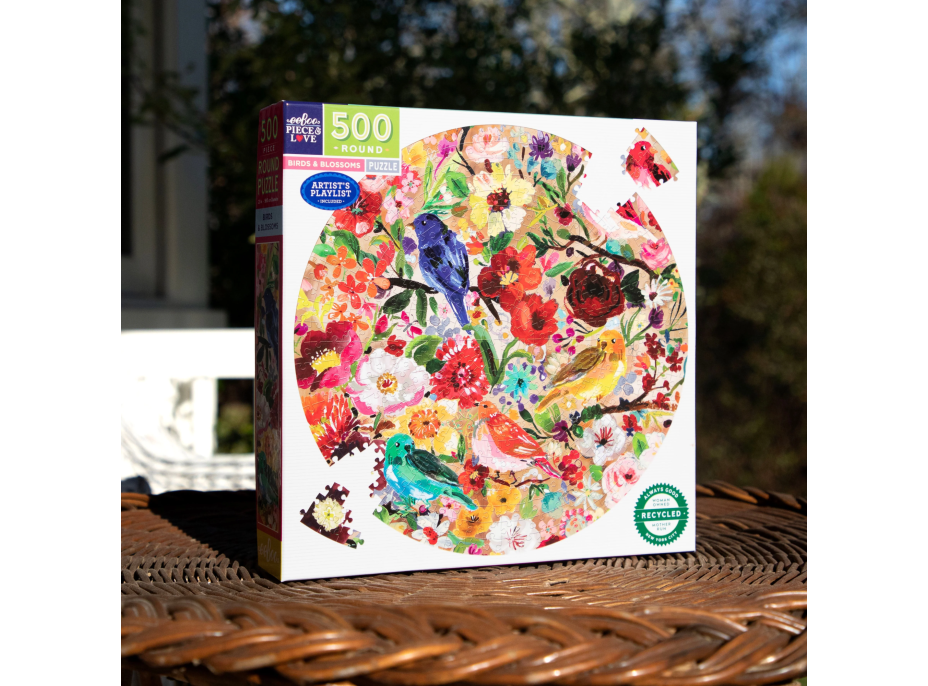 EEBOO Okrúhle puzzle Vtáky a kvety 500 dielikov