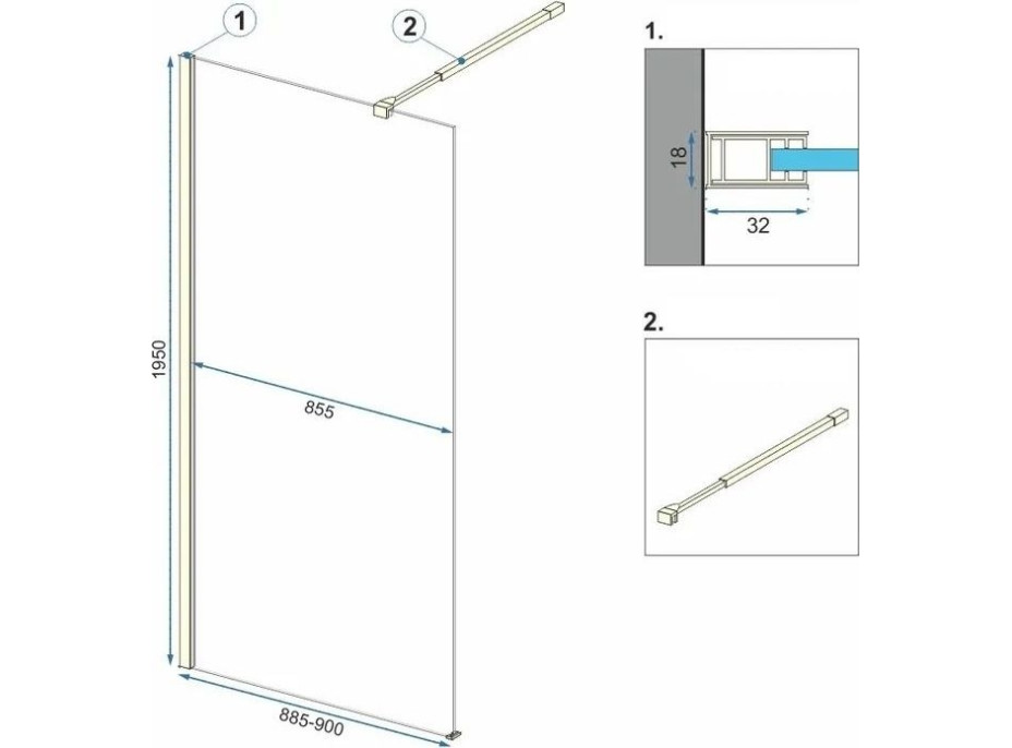 Kúpeľňová pevná zástena Rea AERO 90 cm - brúsená zlatá - číre sklo