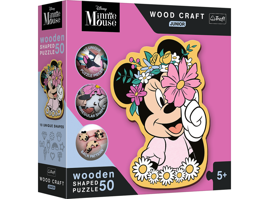 TREFL Wood Craft Junior puzzle Vo svete Minnie Mouse 50 dielikov