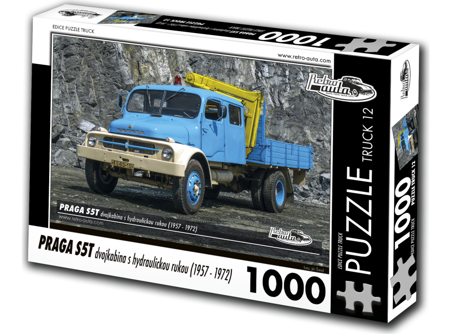 RETRO-AUTA Puzzle TRUCK č.12 Praga S5T dvojkabína s hydraulickou rukou (1957-1972) 1000 dielikov