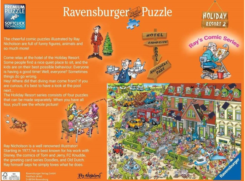 Ravensburger Puzzle Ray&#39;s Comic Holiday Resort 2: Hotel 1000 dielikov