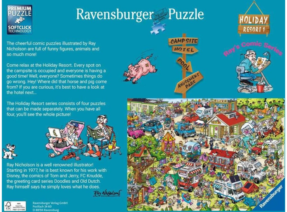 Ravensburger Puzzle Ray&#39;s Comic Holiday Resort 1: Kemp 1000 dielikov